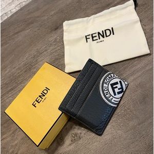 Calfskin Stamp Patch Continental Card Holder Grey